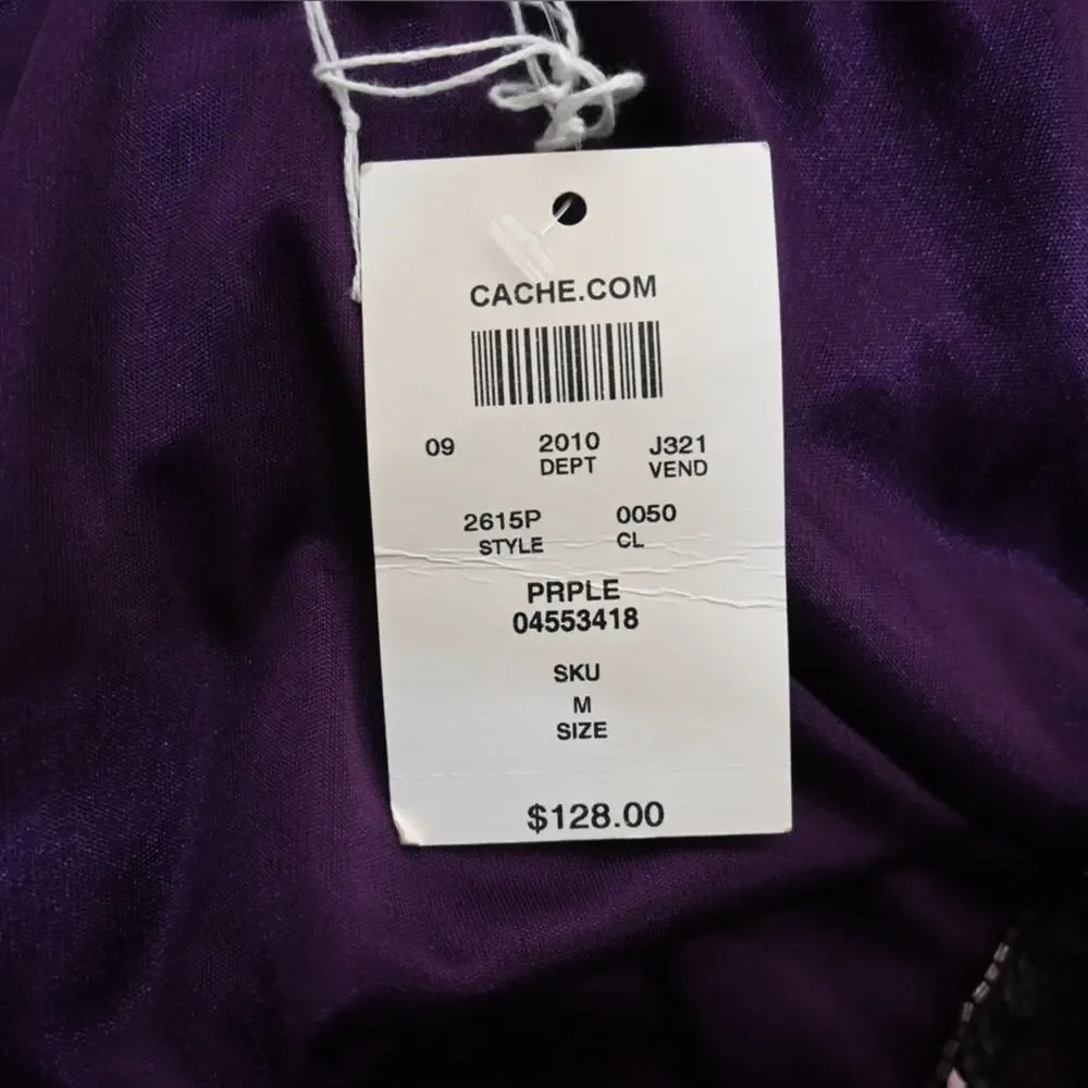Cache Womens M Purple Short Sleeve Sequin Evening Cocktail Blouse NEW - Picture 8 of 9